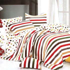 Blancho Bedding - [Rainbow Dots & Stripe] Luxury 5PC Comforter Set Combo 300GSM (Full Size)