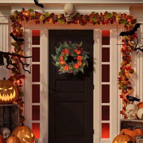 17.71IN Autumn Wreath with Pumpkin Mixed Leaves Berries Flowers Fall Decoration for Indoor Outdoor Window Wall Front Door in Halloween Thanks Giv