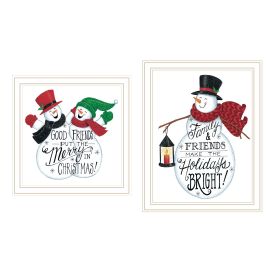 Trendy Decor 4U 2- Piece Vignette Good Friends Snowman White Framed Wall Art for Living Room, Bedroom Wall Art Print for Home Decor by Deb Strain