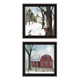 Trendy Decor 4U 2- Piece Vignette A Little Snow, Waiting for Spring Black Framed Wall Art for Living Room