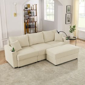 L-Shaped Couch Modern Sofa Chair with Storage, with Ottoman, Deep Seat Sofa with Cup Holders & Phone Holder Charging Ports