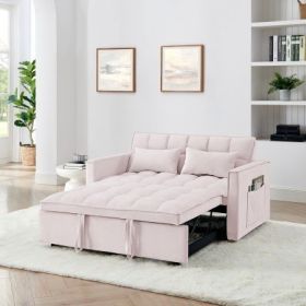 54.33 inch versatile foldable sofa bed in 3 lengths, modern sofa sofa sofa velvet pull-out bed, adjustable back (PINK)