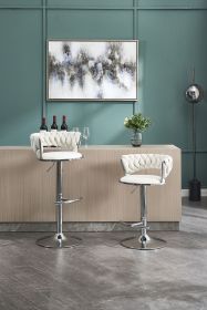 Set of 2 Bar Stools,with Chrome Footrest and Base Swivel Height Adjustable Mechanical Lifting Velvet + Chrome Leg Simple Bar Stool-CREAM
