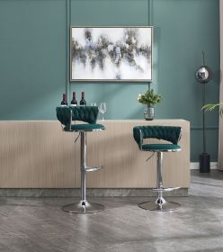 Set of 2 Bar Stools,with Chrome Footrest and Base Swivel Height Adjustable Mechanical Lifting Velvet + Chrome Leg Simple Bar Stool-GREEN