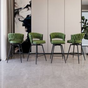 26" Bar Chair Suede Woven Bar Stool Set of 4,Black legs Barstools No Adjustable Kitchen Island Chairs