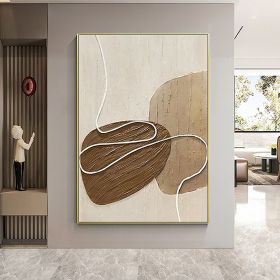 Handmade Oil Painting White and Beige Minimalist Wall Art Oversize Minimalist Painting on Canvas Neutral Textured Painting Brown Wall Decorative (Style: 01, size: 50X70cm)