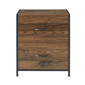 2 Drawer Fabric Storage Nightstand for Bedroom (Color: Walnut)