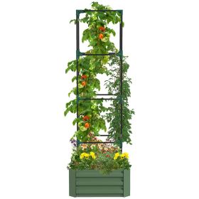 Outsunny Galvanized Raised Garden Bed, 24" x 24" x 11.75" Outdoor Planter Box with Trellis Tomato Cage and Open Bottom for Climbing Vines, Vegeta (Color: as Pic)