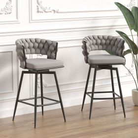 28" 360 Swivel Bar Stools Set of 2 Modern Swivel Bar Chairs, Barstools Counter Height with High Backrest, Easy 3-5 Minute Assembly for Bar, Kitch (Color: Grey+Line)